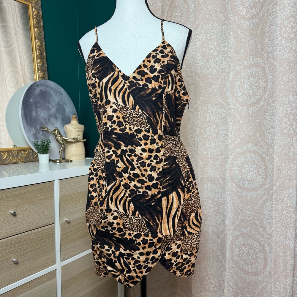 Urban Outiftters NWT Animal Leopard Tiger Print Patchwork Tank Dress Linen Sz L